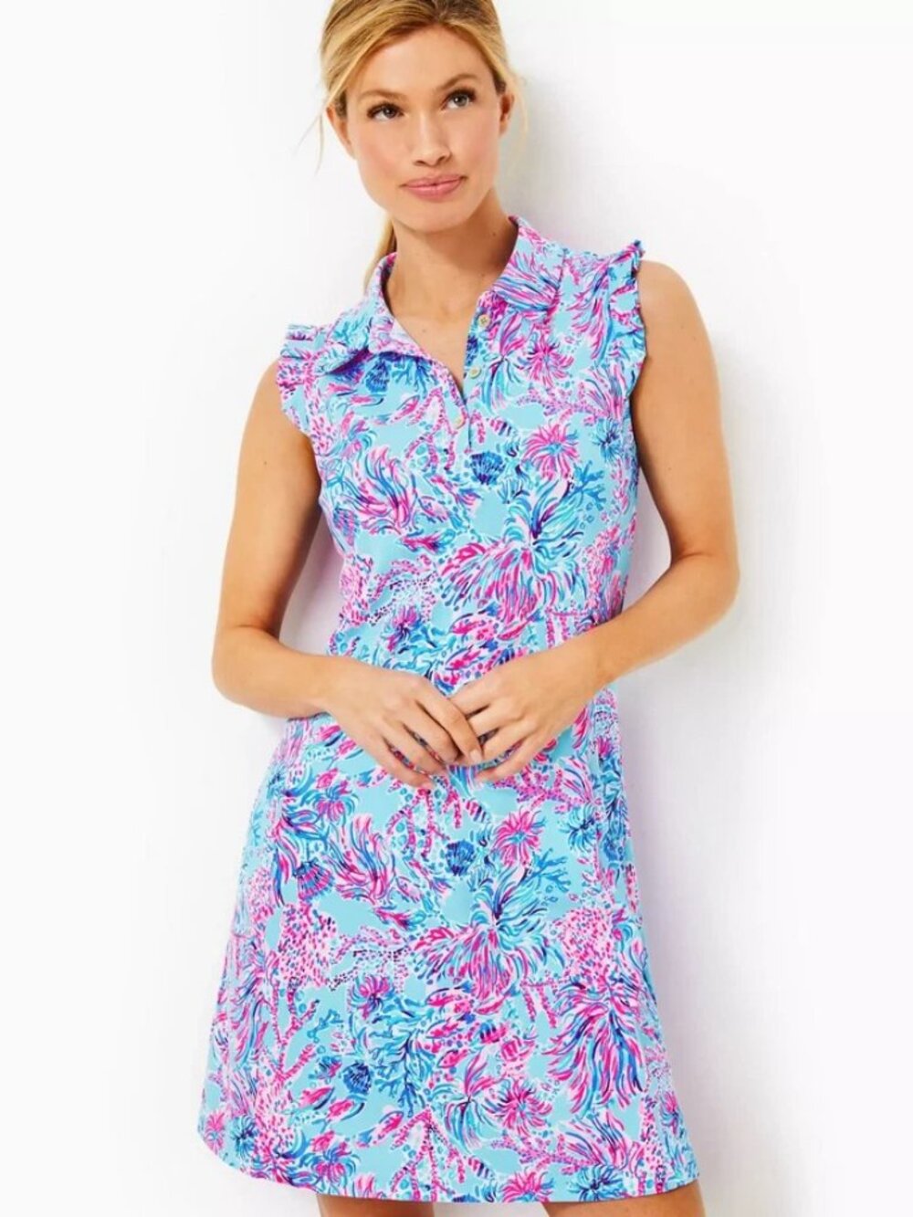 Lilly Pulitzer Sleeveless Silvia Dess "Seek & Sea" print w/shorts EUC XL
